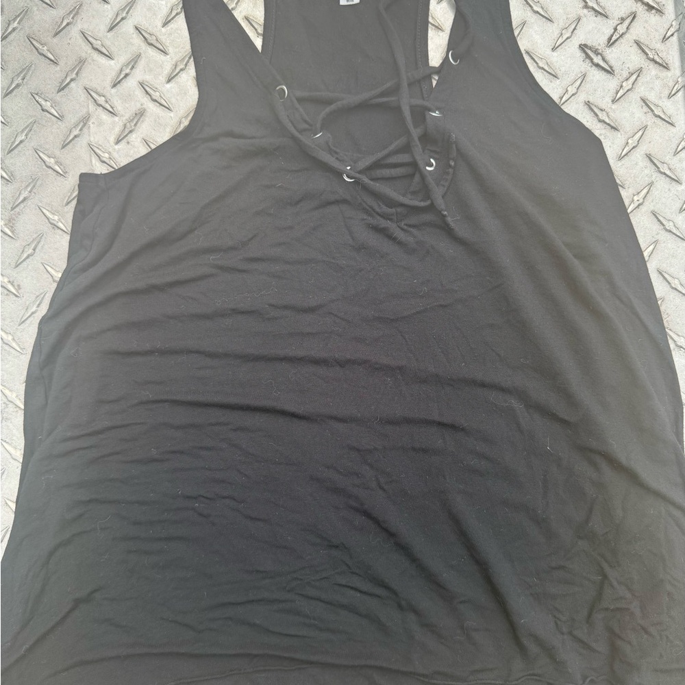 Victorias Secret PINK Black Cut Out Buttoned Tank Top